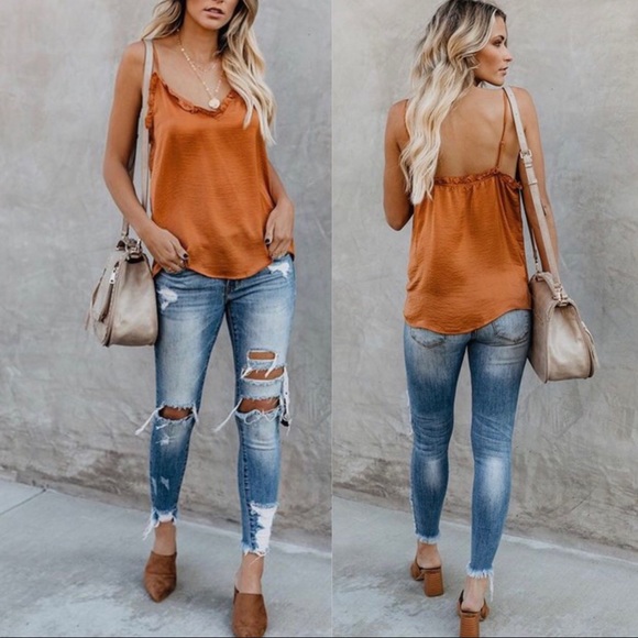 Last one! Orange Ruffle trim cami - Picture 2 of 5